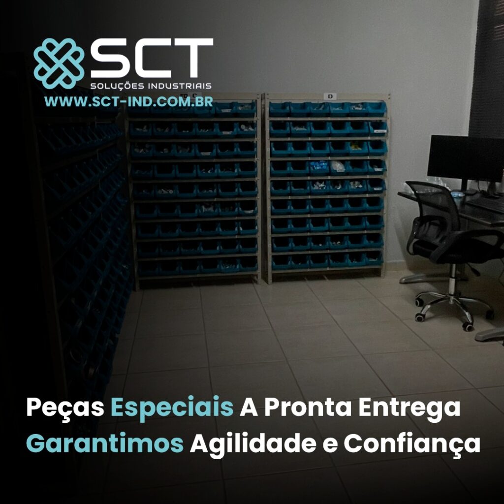 Peças especiais à pronta entrega em estoque industrial organizado